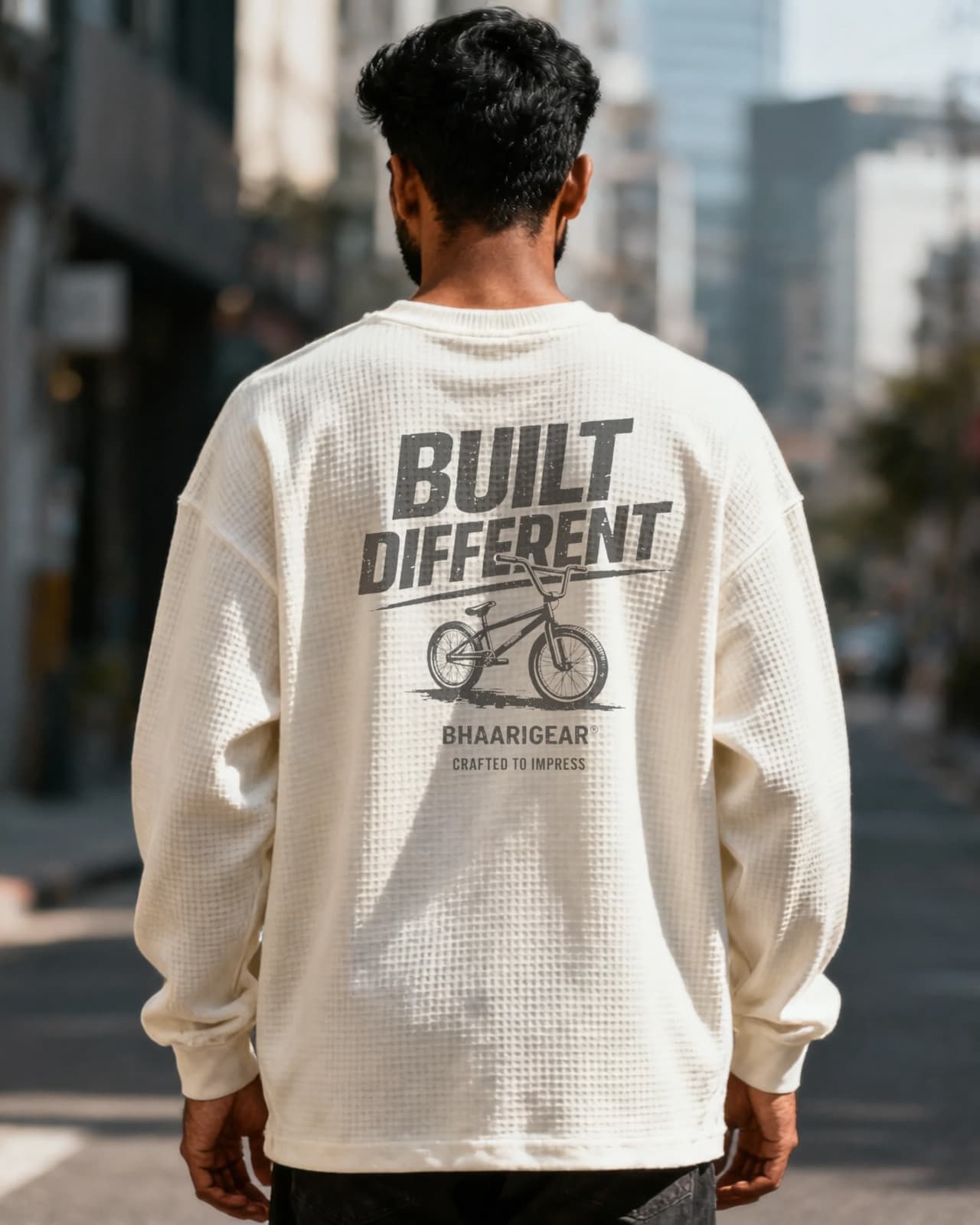 Built Different Waffle Knit Oversized Full Sleeve T Shirt | BhaariGear®