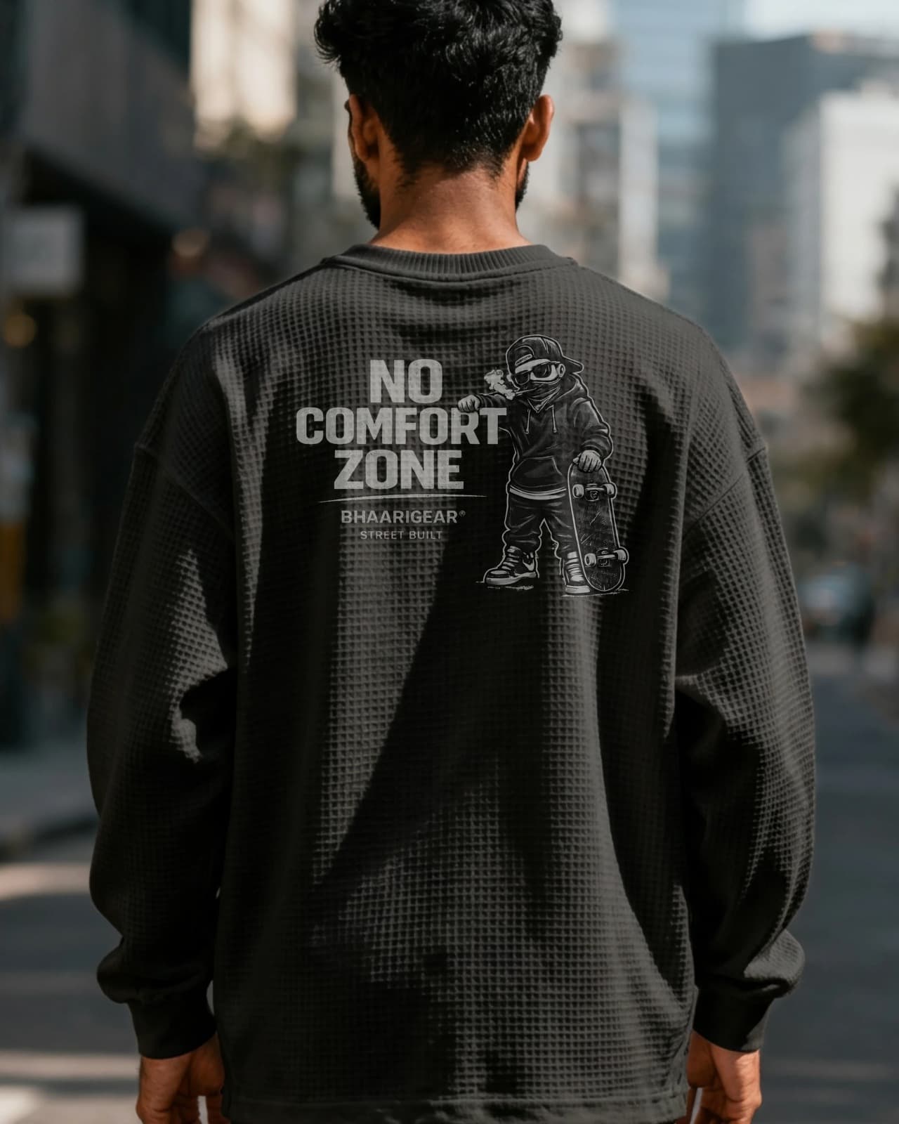 No Comfort Zone Waffle Knit Oversized Full Sleeve T Shirt | BhaariGear®